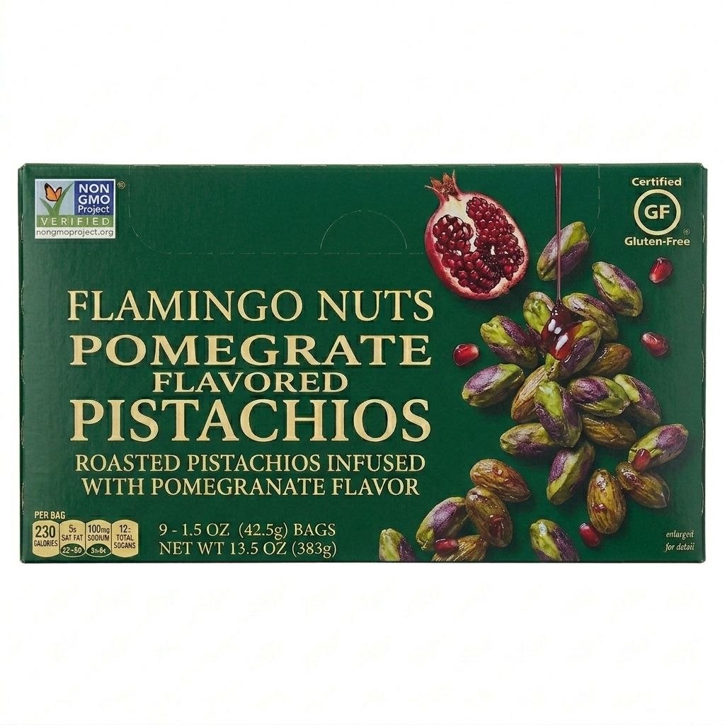 Flamingo Nuts Pomegranate Flavored Pistachios – Roasted Pistachio Snack Mix
