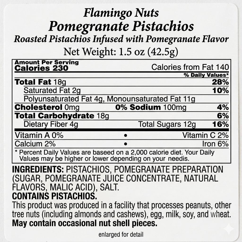 Flamingo Nuts Pomegranate Flavored Pistachios – Roasted Pistachio Snack Mix