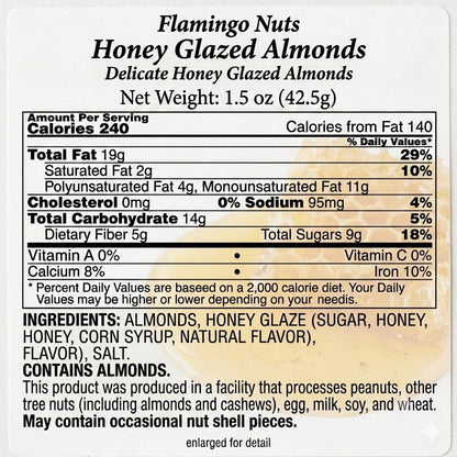 Flamingo Nuts Honey Almonds – Delicately Honey Glazed Almond Snack Mix