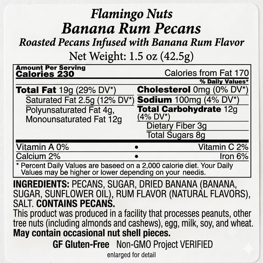 Flamingo Nuts Banana Rum Pecans – Roasted Pecan Snack Mix