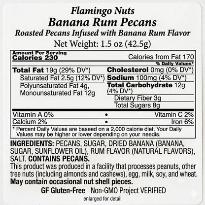 Flamingo Nuts Banana Rum Pecans – Roasted Pecan Snack Mix