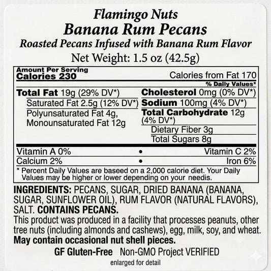 Flamingo Nuts Banana Rum Pecans – Roasted Pecan Snack Mix